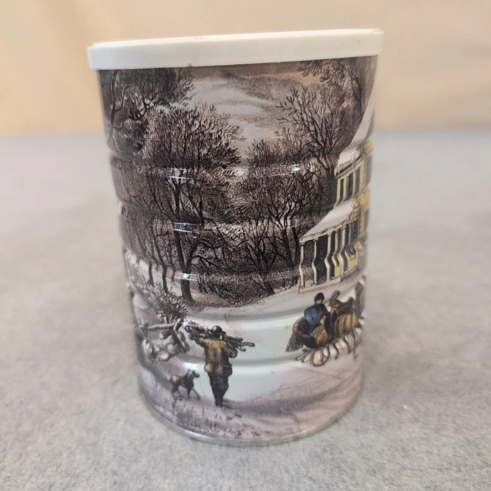 Currier & Ives American Homestead Winter Vintage Metal Tin Canister with Lid - Picture 4 of 8
